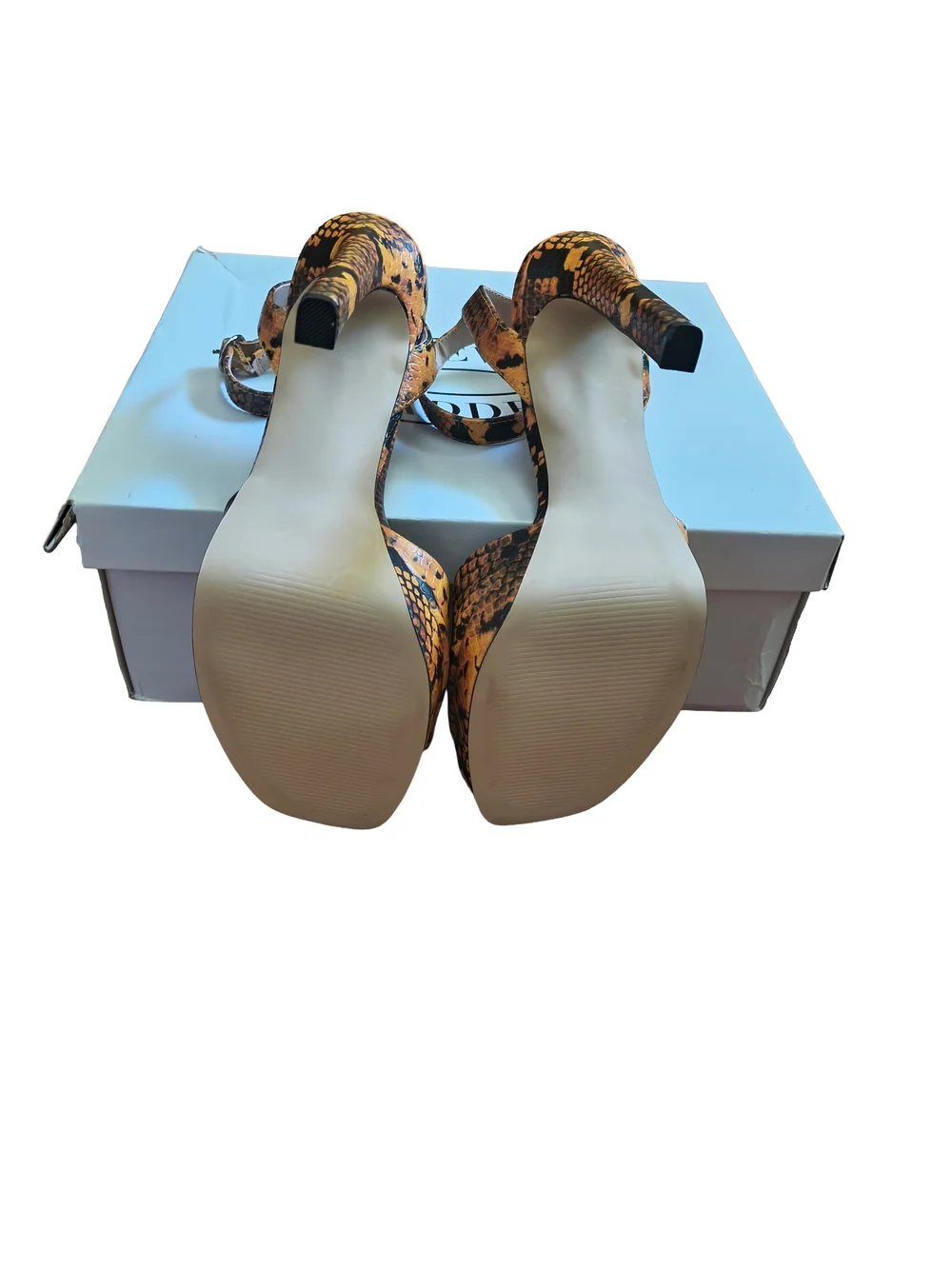 Steve Madden Yellow Snake-Print Platform Ankle-Strap Heels